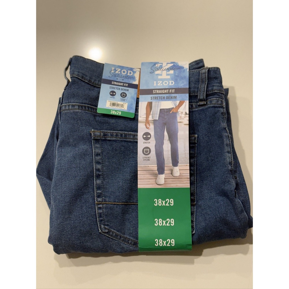 IZOD Saltwater Men's Jeans 38x29 Straight Fit Blue Stretch Denim Cotton Blend